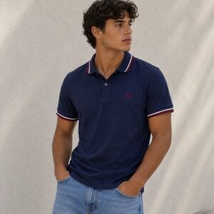 Fred Perry Mens M3600 Twin Tipped Polo Shirt Navy Blue Burgundy Size M